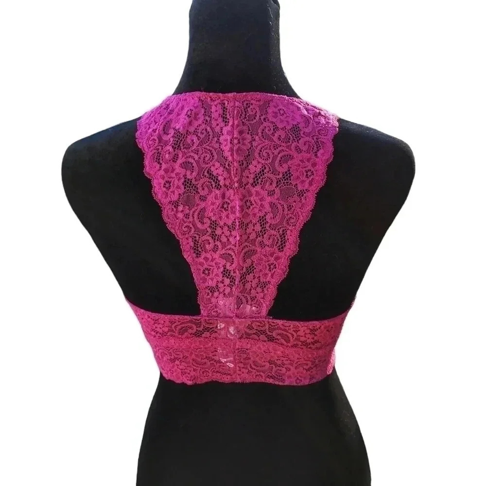 Soma Bralette Lace Racerback Medium Raspberry Color - Picture 6 of 7